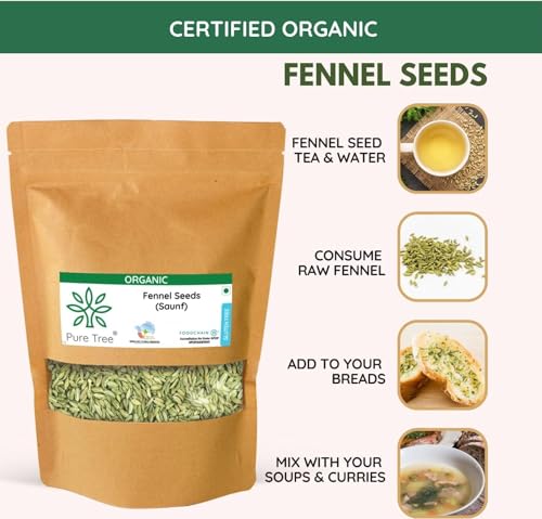 Image of Pure Tree Certified Organic Fennel Seeds | 250 Gm | Saunf, Variyali | Perumjeerakam Whole Spices Sombu Whole | Fennel Seeds Saunf | Organic Saunf Rich Flavour Sombu