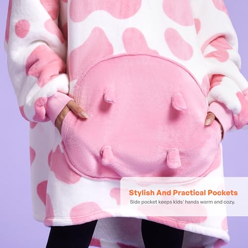 Image of Giggling Getup Wearable Blanket Hoodie for Women and Men Sherpa Fleece Hooded Blanket Sweatshirt Warm Cozy Sherpa Wearable Throw Oversized Hoodie with Giant Pocket & Sleeves for Adult Strawberry Cow