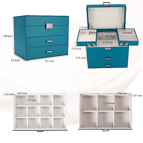 Dajasan Jewelry Box Organizer, Jewelry Holder Organizer Box, 4 Layers Leather Jewelry Storage Box, Gift Idea for Women, Girlfriends, Wife or Mother (Blue)