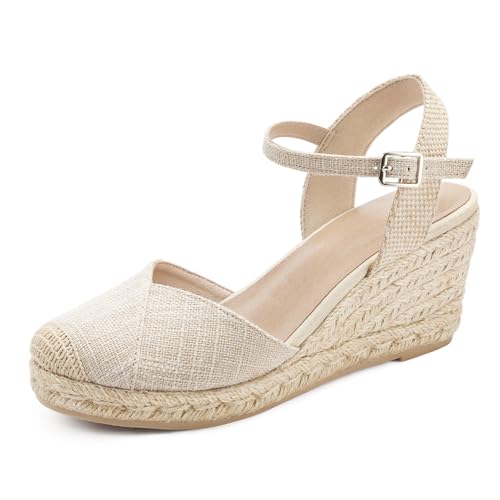 Women's Closed Toe Platform Sandals Summer Buckle Ankle Strap Espadrilles Wedge Sandals