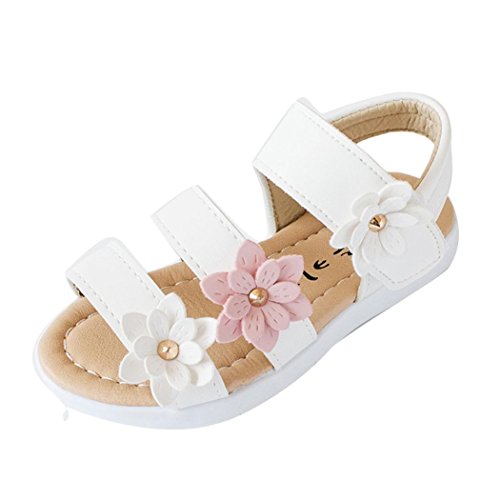 Moonker Baby Toddler Girls Flower Open-Toe Beach Walking Two-Strap Sandals Summer Breathable Flat Pricness Shoes 1-6T (1.5-2 Years Old, White)