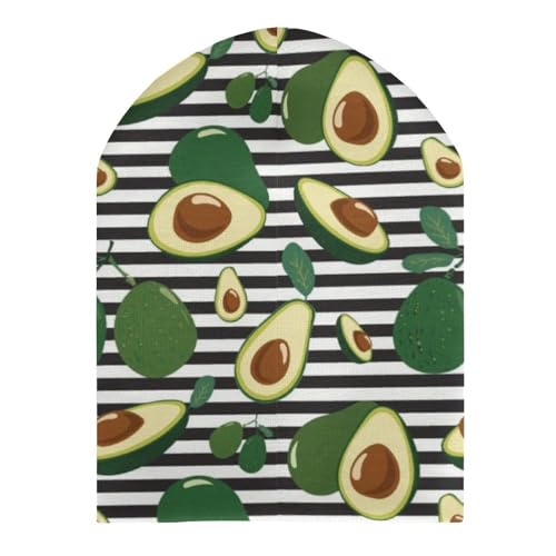 Avocado on Stripe Kids Beanie Hat for for Girls Boys Children Cap Winter Knitted Chemo Cancer Headwear Accessories Gifts Decoration Black3