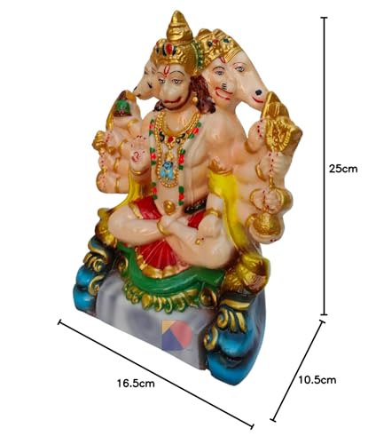 Image of Marble Hanuman Murti - Hanuman Idol for Home Decor & Office - Panchmukhi Hanuman - (25 Cm) (Multicolor)