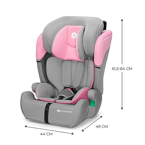 Kinderkraft Kinderautositz COMFORT UP I-SIZE, Autokindersitz, Autositz, Kindersitz, ein Autositz für Kinder von 76-150 cm, 5-Punkt-Sicherheitsgurt, Einstellbare Kopfstütze, ECE R129/03, Rosa