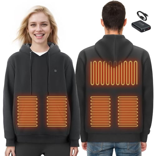 Vevor XXXL SIZE BLACK Heated Hoodie, Unisex Heated Sweatshirt With Battery Pack 7.4V cover