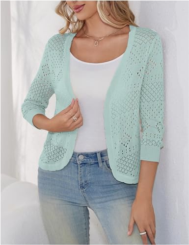 Image of REDHOTYPE Women's 3 /4 Sleeve Cardigan Open Front Cropped Shrugs Summer Hollowed Lightweight Cardigans Sweater (S-XL)
