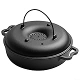 Sartén de hierro fundido con tapa, olla redonda grande para parrilla de batata al aire libre, plato resistente para hornear pollo, horno holandés de camping para verduras, estufa y horno asador