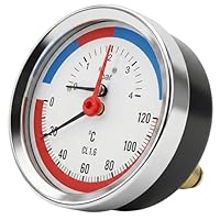 Lumonic Thermomanometer 4bar 0-120°C | 1/4 + 1/2 Zoll (Adapter) | Anschluss hinten | Ø 80mm, große Skala | Heizung Manometer | Metallgehäuse