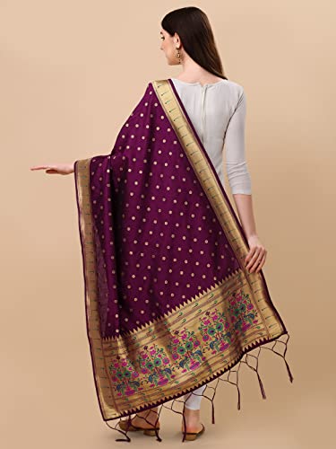 Image of DEVANGI Women's Woven Banarasi Silk Dupatta /Chunni For Women, Floral Print 1 Meter Wide and 2.3 Meter Length Printed Designer Dupatta /Chunni For Girls