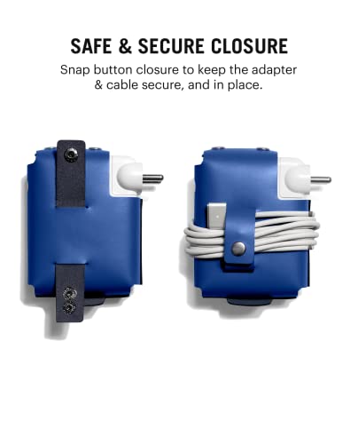 Image of DailyObjects Blue Convoy Adapter Case for MacBook Pro 16 2021 | Genuine Leather Material with Solid Protection| Cable Winding Belt & Lightweight | Button Closure | Precise Design - (Blue)