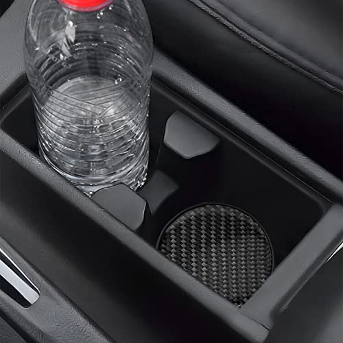 BESULEN Car Coaster, 2 PCS Carbon Fiber Non-Slip Embedded Coasters, Universal 2.75 Inch Cup Holder Insert Coaster Pad, Sports Racing Durable Drink Mat, Car Interior Accessories (Black)