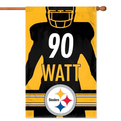 Bandera de T. J. Watt de los Pittsburgh Steelers amarilla de 44 x 28 pulgadas 2