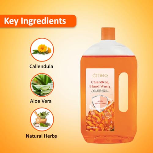 Image of Omeo Calendula Handwash Refill Pack 1litre Germ Protection & Moisturizing Hand Wash with Aloe Vera & Calendula | Tough on Germs & Dirt | Safe for All Types Skin, Daily Use