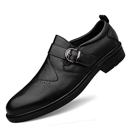 Dress Oxford for Men Slip On Round Toe Monk Strap Cowhide Low Top Rubber Sole Non Slip Block Heel Outdoor