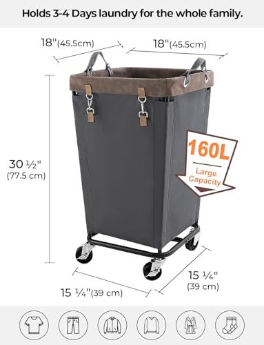Image of StorageWorks 160L Laundry Basket with Wheels, Large Rolling Hampers for Clothing Organizer, Dirty Clothes Basket for Hotel, Home, Closet, Dorm, Grey