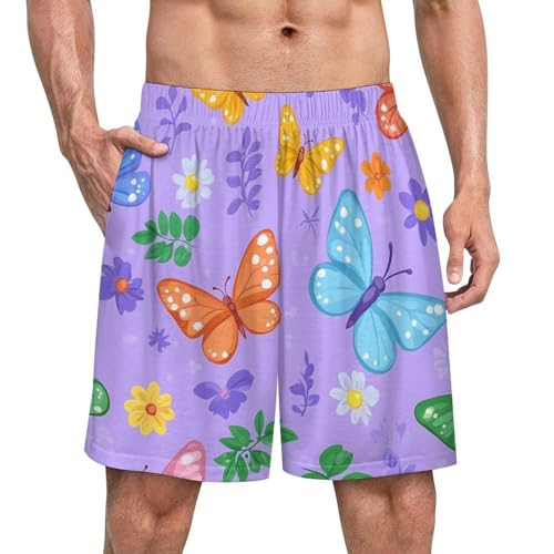 Butterflies Mens Pajama Shorts Sleep Lounge Shorts Pj Bottoms with Pockets