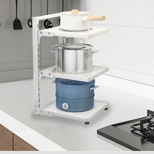 MagiDeal Pot and Pan Organizer Pot Storage Rack Heavy Duty Metal Pan Holder Organization Storage for Kitchen under Sink Cabinet Home, 3 Tier White - Image 4