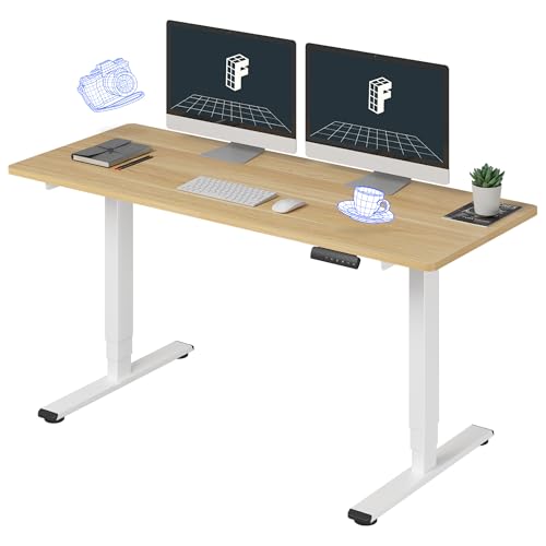 Image of FLEXISPOT E6 3-Stage Dual Motor 60 x 24 Electric Standing Desk Sit Stand Up Desk, Holds 220 lbs, Adjustable Height w /Memory Presets, One-Piece Maple Desktop & White Frame, Ships in 2 Boxes