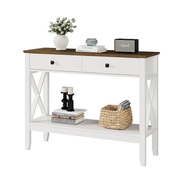 Console Table,Sofa Table 13.8″ D x 39.37″ W x 31.5″ HEntryway Table with 2 Drawers Storage Shelve Foyer Table for Entryway Farmhouse Hallway Tables (White)
