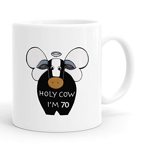 70th Birthday Gifts for Men, Holy Cow I am 70 Mug,Funny 1949 70 Year Old Birthday Gifts 11 oz Coffee Mugs for Him, Friend, Dad, Brother, Husband, Grandpa, Coworker