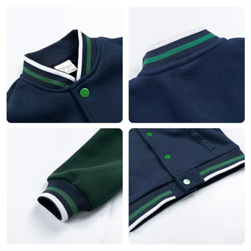 Image of Volunboy Kids Baseball Jacket Varsity Letterman Coat Fall Winter Fleece Bomber Vintage Outerwear