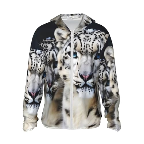 UPF 50+ Light Jacket Full Zip Sun Protection Hoodie for Women Men Long Sleeve Blue Eyed Snow Leopard Sun Shirts