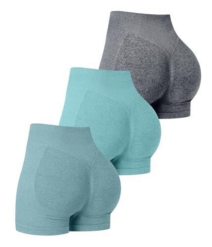 OVESPORT 3 Pack Women's Seamless Workout Shorts High Waisted Scrunch Butt Lifting Gym Booty Yoga Short Pants