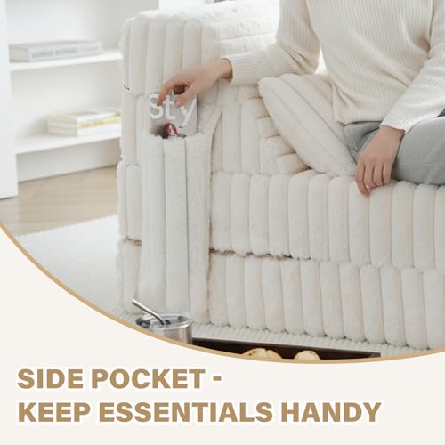 Image of Tiita Folding Sofa Bed Twin Size, Convertible Sleeper Chair Mattress with Pillow, Thick Corduroy Floor Mattress Couch Bed with Side Pocket, Guest Room, Dorm, Apartment, Beige
