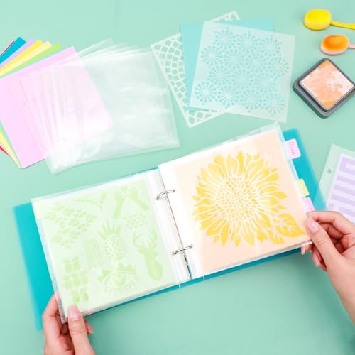 Image of Cookie Stencil Storage Binder for Storage 6x6inch Stencils,Die Cuts,DIY Scrapbooking,Clear Stamp,Storage Folder Organizer Include 1 Blue Cover,50 Sleeve,50 Backing Paper and 10 Sheets Divider Tabs