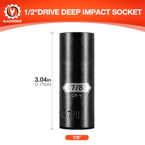 Image of BLACKROBOT 1 /2 Inch Drive 6-Point Deep Socket, 7 /8 inch Deep Impact Socket, CR-V Steel