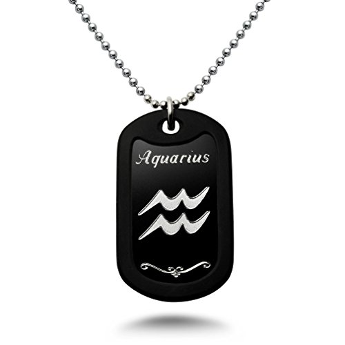 Kriskate & Co. Aquarius Zodiac Sign Aluminum Dog Tag Necklace 24 Inches Made in USA