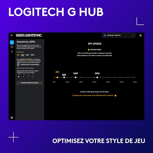 Logitech G203 LIGHTSYNC USB Souris Gaming avec Éclairage RVB Personnalisable, 6 Boutons Programmables, Capteur Niveau Gaming, 8 000 PPP, Ultra-Léger - Noire