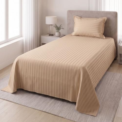 Image of Living Roots Glace Cotton 180 TC Single Bedsheet with 1 Pillow Cover |Single Size 60 x 90 Inches |Soft, Breathable & Durable |Fits Mattress up to 4 Inches |No Colour Bleeding (Beige)