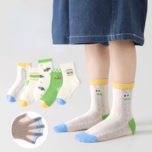 5 Pairs Kids’ Mesh Crew Socks for Summer for 1-12 Years Old, Cute Cartoon Breathable Socks for Boys Girls Toddlers2