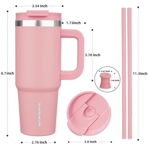 BJPKPK 30oz Stainless Steel Insulated Tumbler With Handle And Lid Straw Travel Coffee Mug Thermal Cup,Light Pink