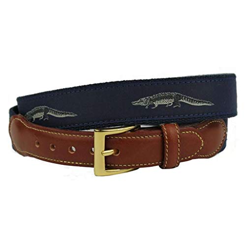 COUNTRY CLUB PREP Richard the Friendly Alligator Leather Tab Belt in Navy