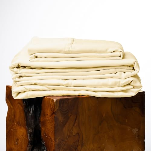 Image of Olive + Crate Tencel Lyocell Eucalyptus Sheets King Size - Cooling Tencel Sheets for Hot Sleepers with 18 Inch Deep Pocket Fit - Butter Cream 4-Piece Set
