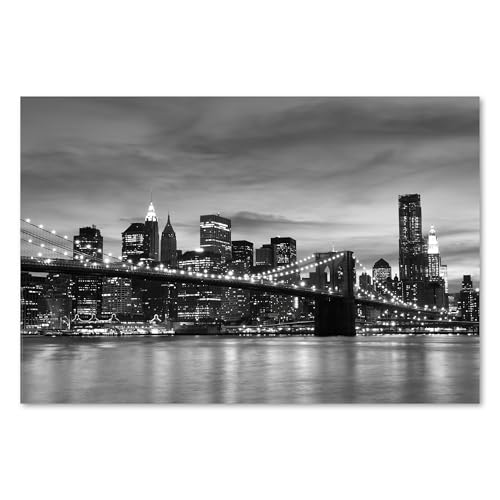 Postereck - 0141 - Skyline New York N&B, Brooklyn Bridge. Art Mural Impression – Décoration ville, voyage, USA, Poster - Affiche - 4:3 40,0 cm x 30,0 cm