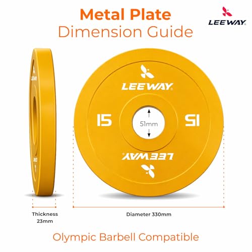 Image of Leeway Color Steel Weight Plates (15kg x 2) | Iron Plates for Gym | 51mm Olympic Hole | Metal weight for Home Gym & Powerlifting | Solid Steel Construction (Multi Color, 15kg Pair)