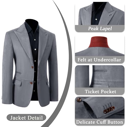 Mens Slim Fit Suits Formal Suede Suit for Men 2 Piece Wedding Prom Tuxedos Peak Lapel Business Party Suit Set3