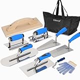 Edovaf 10pcs Concrete Trowel Tool Set,Professional Masonry Hand Tool Kit Includes Finishing Trowel,Pool Trowel,Wood Float,Gauging Trowel,Concrete Edger, Groover,Wire Twister Tool, Gloves and Tool Bag