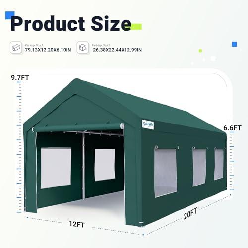 Quictent 1109G 12X20 Ft Carport With Roll-Up Ventilated Windows, Anti-Snow Car Port Heavy Duty Car Canopy Rv Carport Canopy Portable Garage Shelter Boat Shelter thumb #4