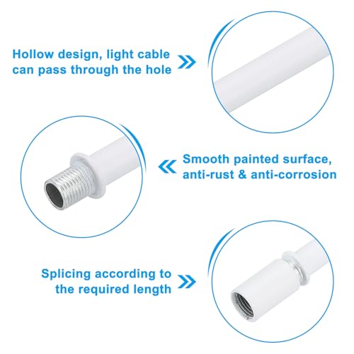 Image of PATIKIL Straight Pipe Lamp Stems Rod Kit, 4Set M10 Carbon Steel 100mm(3.94 inch) Long Double End Thread Rod with Coupling Nuts Sleeve Connector for Table Lamps Chandeliers, White