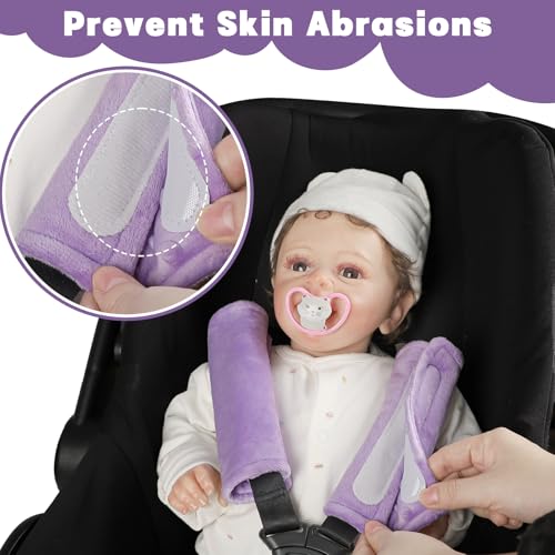 Image of GFU Car Seat Strap Pads for Baby, Soft Shoulder Pads for Comfort, Reversible Seatbelt Covers for Kids, Perfect for Baby Car Seat, Stroller, Swing, High Chair, Size: 6.5 x 6.5 inch, Purple
