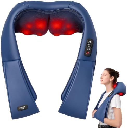 Nackenmassagegerät mit Wärme,Nacken- und Schultermassagegerät,Dunkelblau | 8 Shiatsu-Massageknoten, 3 Geschwindigkeitsstufen, 15-minütige Auto-Abschaltung, Geschenk für Männer & Fr
