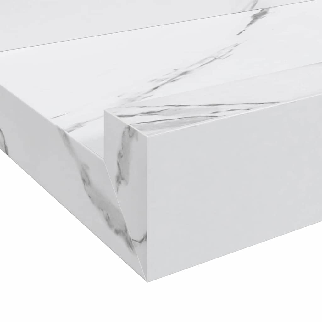 Wandregal Wandhalterung Set 2 St. Weiß Marmor Holzwerkstoff 80 x 9 x 3 cm schweberegal für Bücher Deko Wandmontage Innenbereich, stauraum und platzsparend