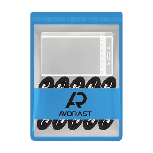 Avorast 10 Pack Vertical ID Card Name Tag Badge Holders with Lanyards, Lanyard with Waterproof Extra Thick Plastic Clear Badge Holders, Sealable Zip Card Holder for Office School Staff IDs (Black)