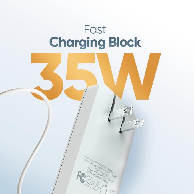 MOTIVE - Bloque de cargador USB C plano de 35 W, cargador súper rápido para Samsung Galaxy S25, S24, S23 y modelos de iPhone, cargador de pared ultrafino, cargador de teléfono con Var