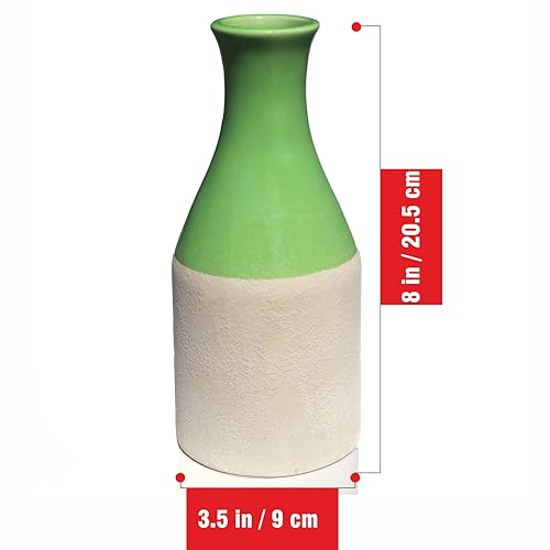 Image of Pure Source India Handcrafted Light Green Ceramic Bottle-Shaped Flower Vase (8 Inches) for Home Decor, Living Room, Gifting, Decorative Small Vase (Flower NOT Included)