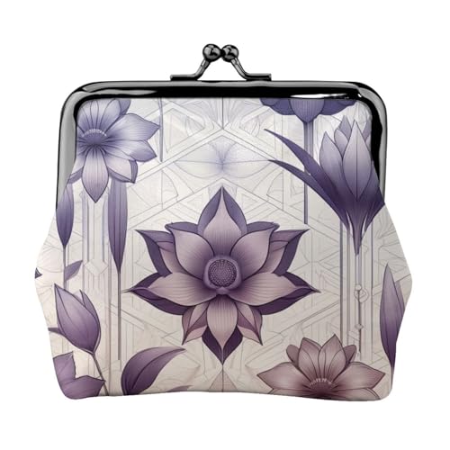 Pu Leather Buckle Coin Purse Lavender-Pattern Girls Kiss-Lock Change Purse Wallets